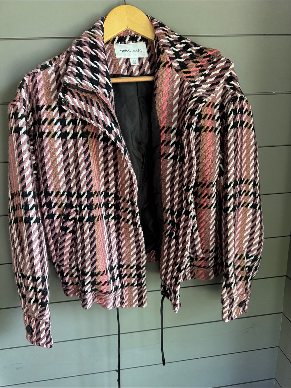 Tribal Jeans Pink Plaid Bomber Jacket